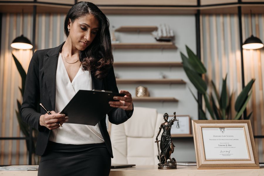 A legal professional reviewing paperwork